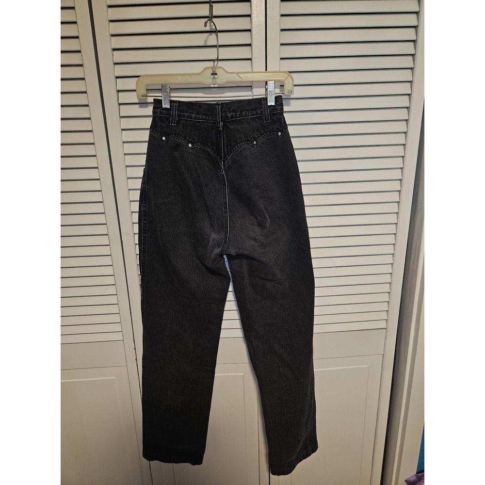 Vintage Roper Black Acid Wash High Waisted Western Studded Tapered Jeans 90s 5/6 - Picture 2 of 5